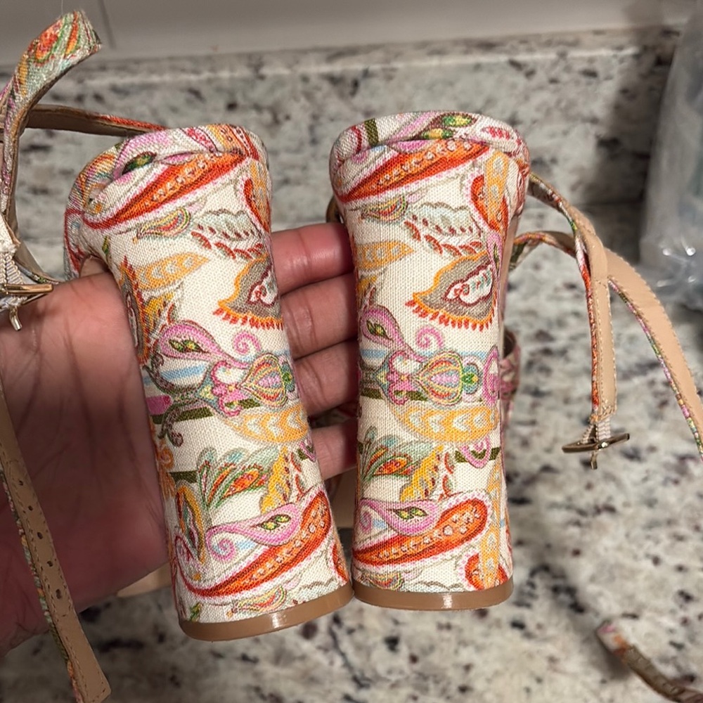 ANTONIO MELANI Pink and Orange Floral Platform Heels - Picture 7 of 8